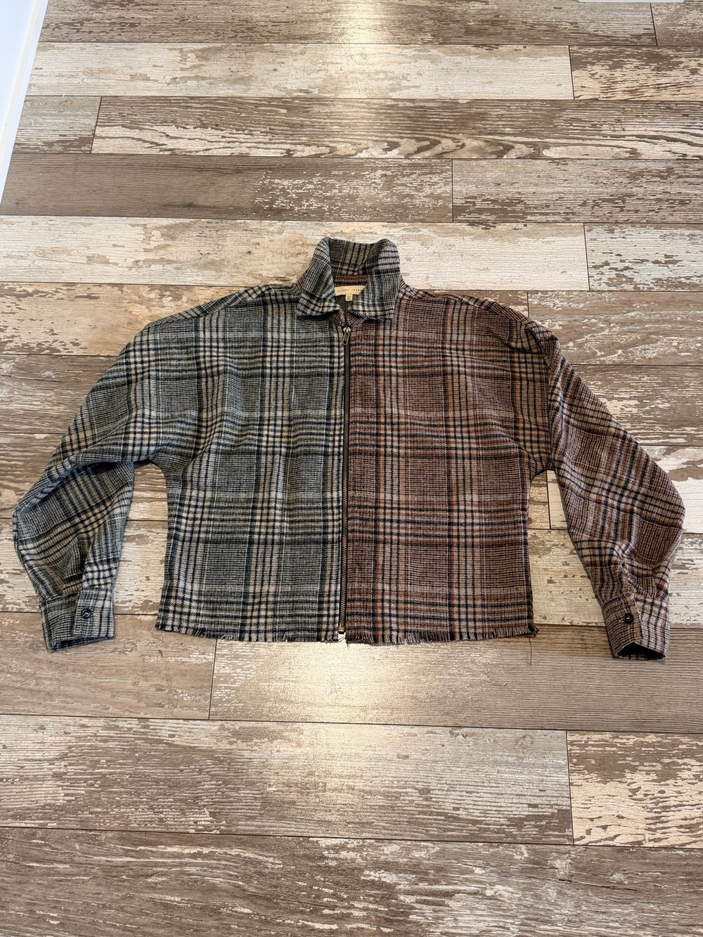 Gilded Intent Two Toned Green And Brown Plaid Full zip Jacket XS